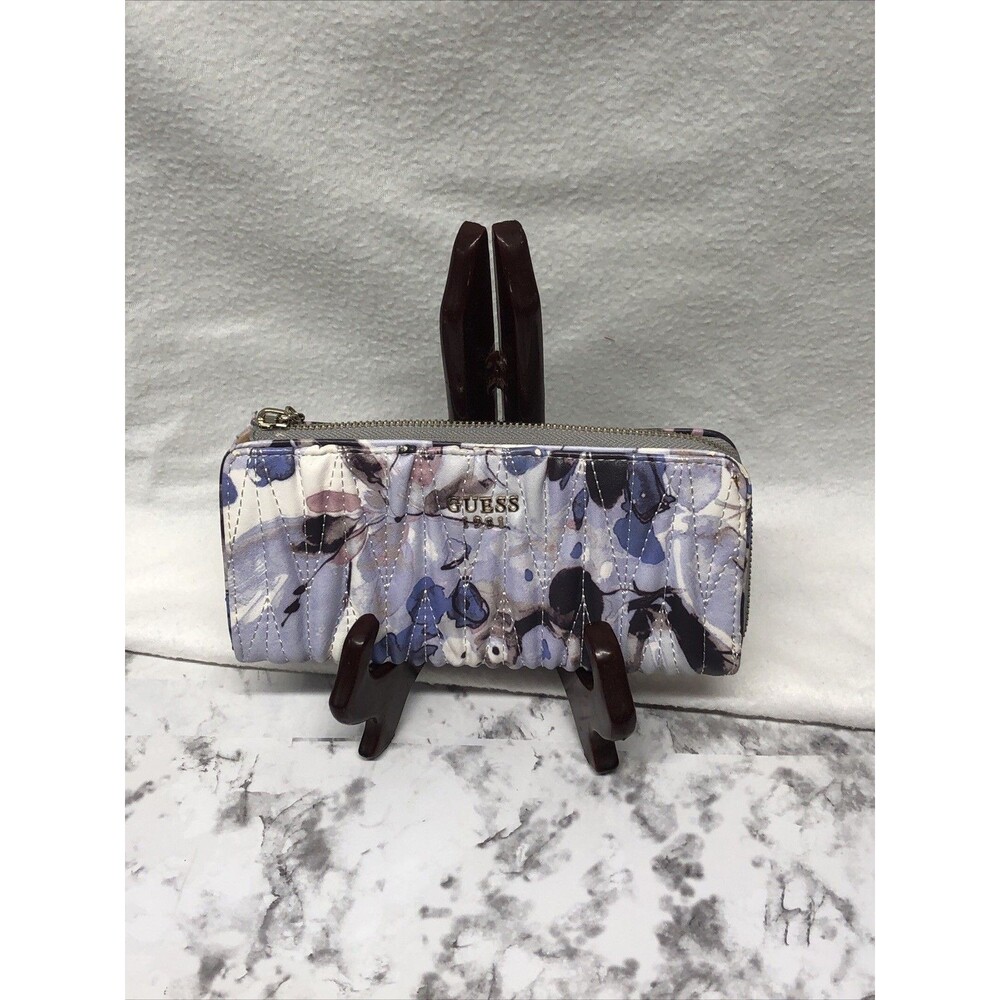 GUESS Zip Around Wallet Purple Watercolor Print Logo Artistic Statement
